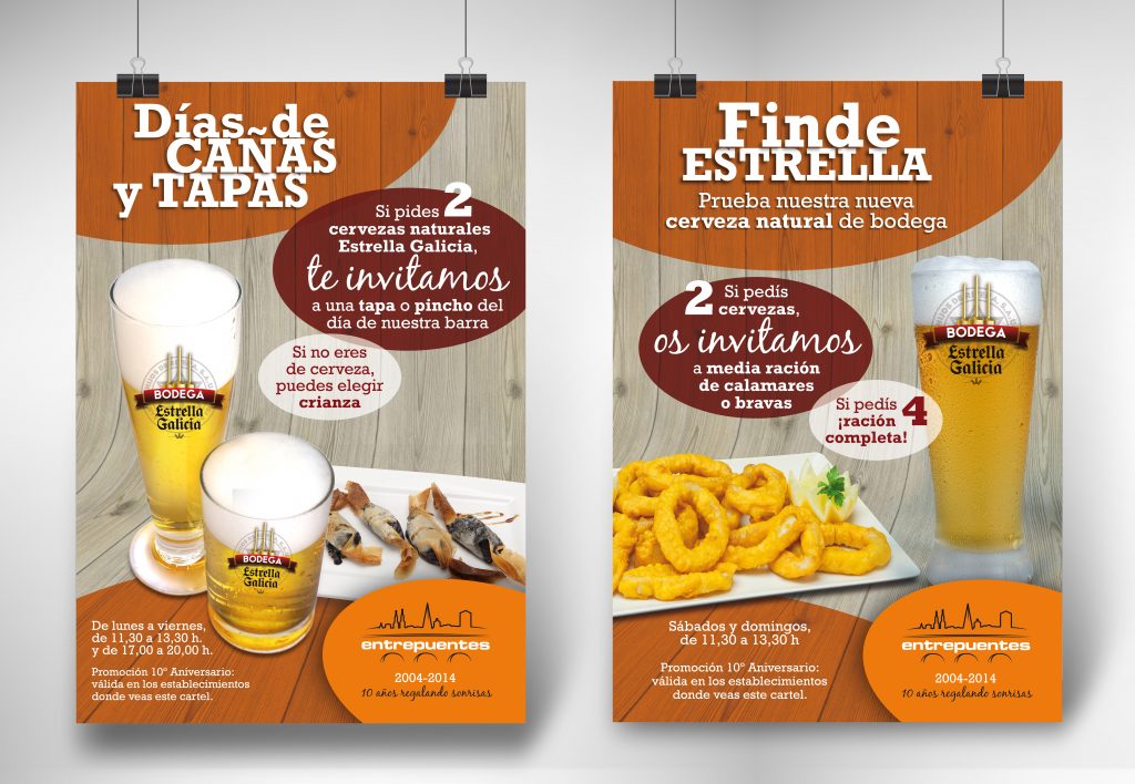 Diseño de carteles promocionales para el interior de los Restaurantes Entrepuentes. Logroño, La Rioja. 2014.