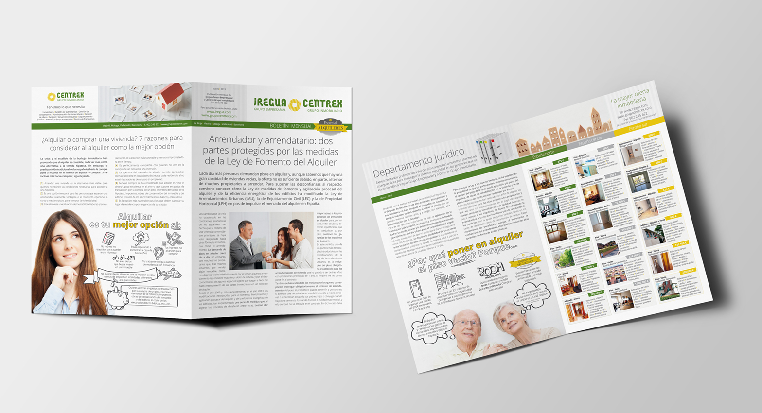 Diseño de boletín e infografías y redacción de los contenidos de boletín mensual. Iregua Grupo Empresarial. Logroño, La Rioja. Desde octubre de 2014 hasta febrero de 2016.